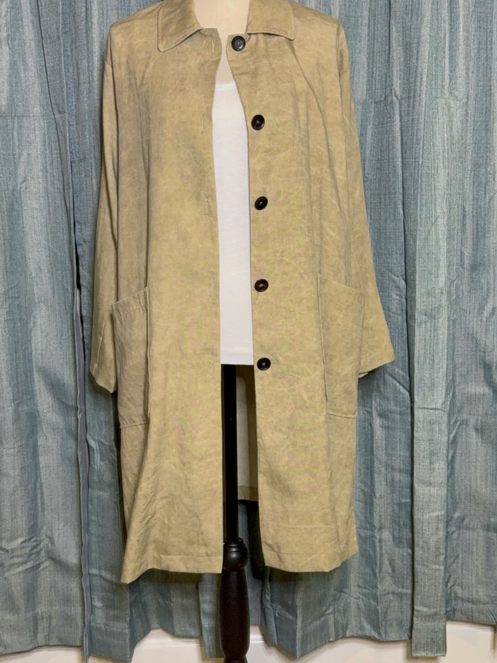 Zara Light Olive Button-Front Trench Coat